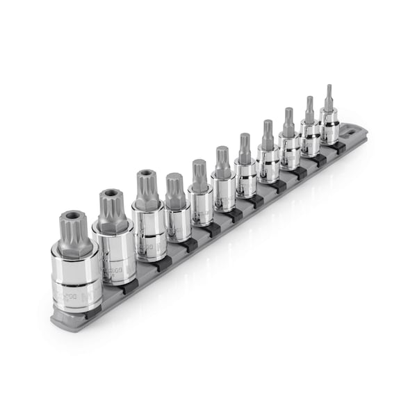 11 pc 3/8 In Dr and 1/2 In Dr TR Triple Square Bit Socket Set w/ Rail (M4-M12, MT14-MT18)